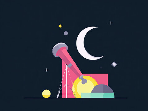 flat vector illustration of astronomy with telescope and moon