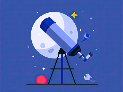 transparency astronomy illustration with telescope and moon