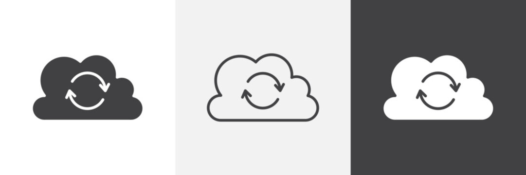 Cloud sync icon flat outline in black