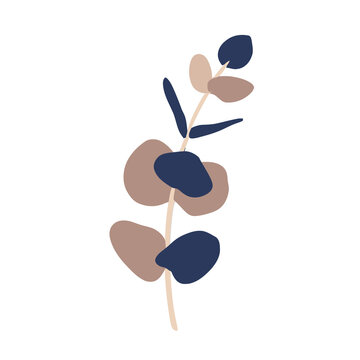 Abstract eucalyptus branch with blue and brown leaves