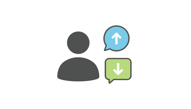 User feedback icon representing upvote and downvote, or positive and negative communication, displayed in flat style.