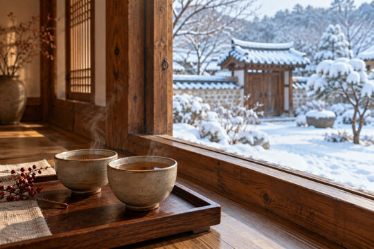 겨울 한옥 찻상