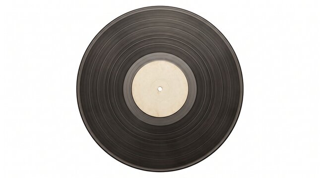 Top View of a Black Vinyl Record with a Blank Label on a White Background
