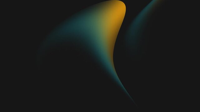 Abstract golden and teal light shapes drifting on dark background. Smooth flowing waves on black background in motion animation