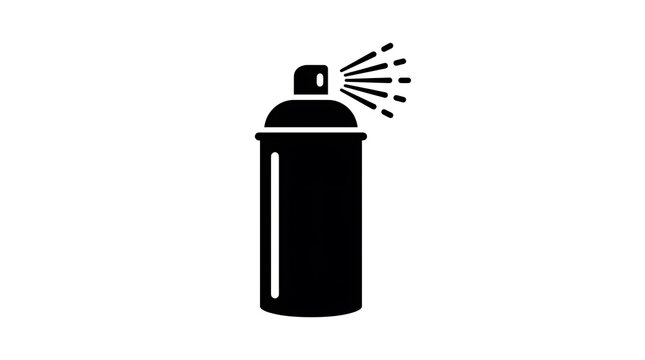 Black silhouette icon of a spray paint can emitting a mist of aerosol