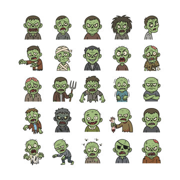 Set of funny cartoon zombie characters and avatars