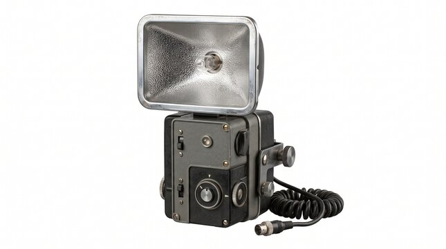 Vintage Twin Lens Reflex Camera with External Flash Unit and Coiled Cable