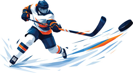 Fototapeta premium Ice hockey player shooting puck with abstract ice and motion graphics