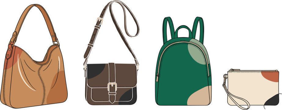 Modern Women Fashion Handbags and Purses Collection with Hobo Shoulder Bag Crossbody Satchel Green Backpack and Clutch Wristlet Set