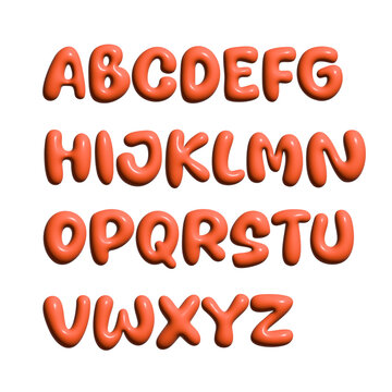 Orange 3d alphabet letters A to Z balloon style bubble font isolated on transparent background.