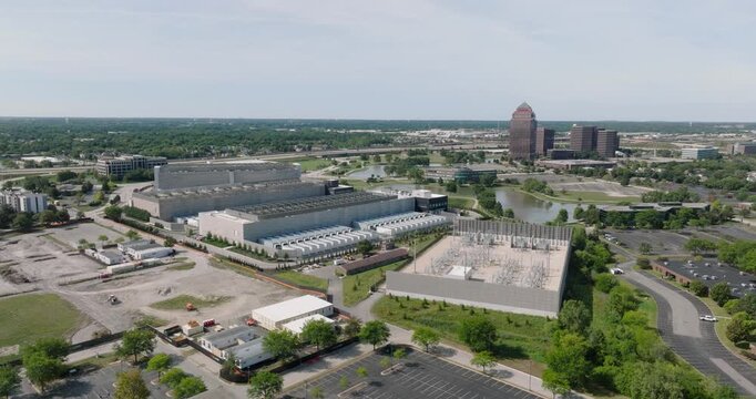 Aerial view of a data center facility in Itasca, United States.