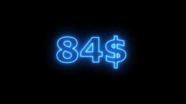 Abstract beautiful blue neon dollar number countdown animation from 0 to 200 on dark background. Glowing neon dollar countdown timer 4k animation.