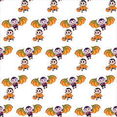 Obraz premium Cute Halloween vampire boy and bat duo seamless pattern