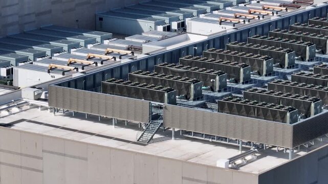 Aerial view of data center roof in Itasca, United States.