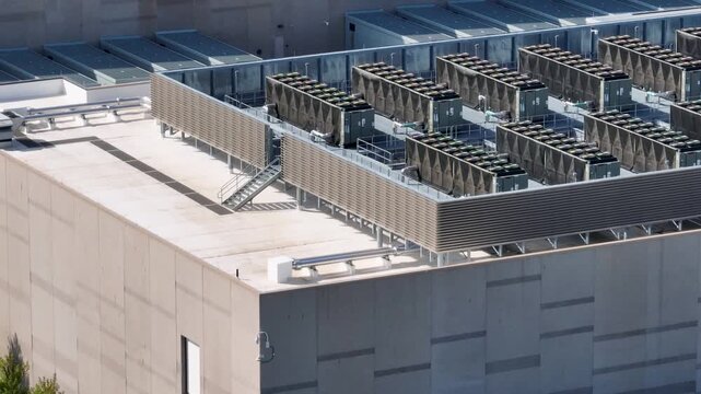 Aerial view of data center roof in Itasca, United States.