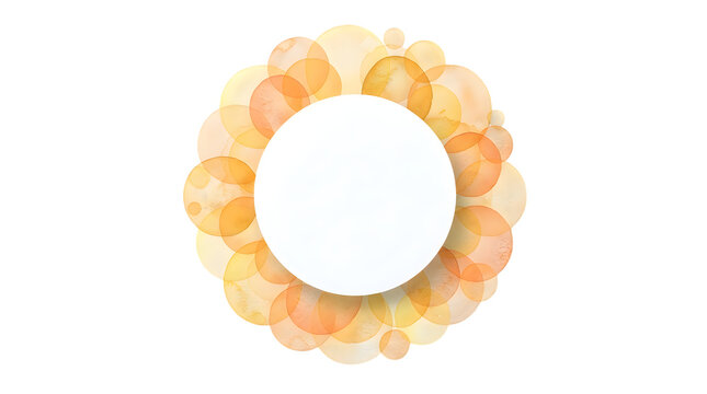 Round frame made of soft orange and yellow watercolor circles with a blank center for text