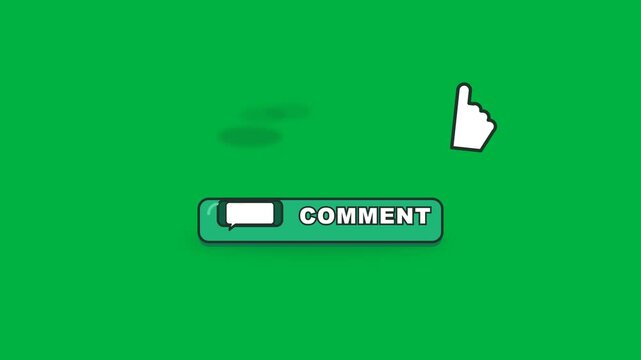 Cartoon comment button animation featuring a physical click interaction, expanding speech bubble, sequential conversation responses, playful bubble collision and seamless return. Clean 4K looping moti