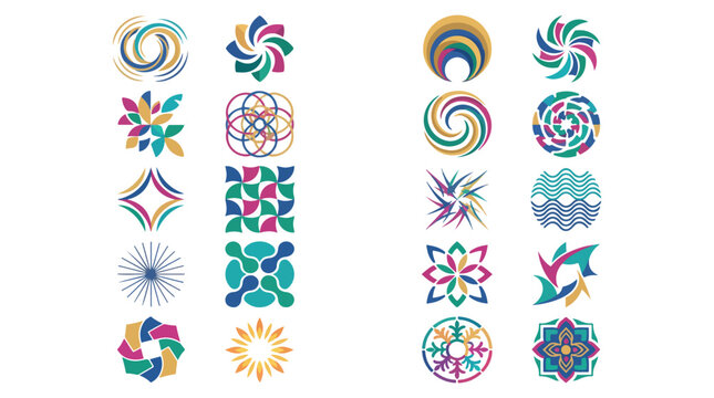 Abstract vector logos and shapes collection set in vibrant multi colors