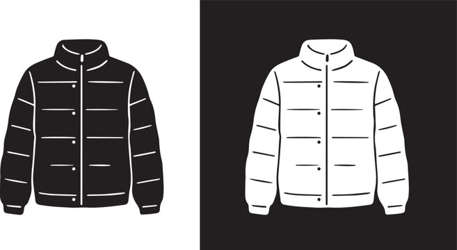 Blank hooded puffer jacket technical flat ,vector illustration winter outerwear coat template icon