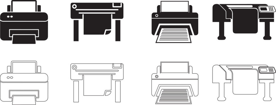 Large Format Printer Icon Set - Plotter Device Symbol in Different Styles, vector 