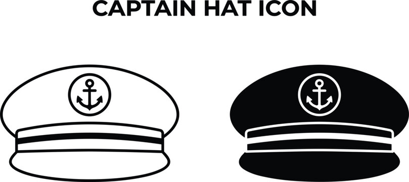  nautical captain hat icons set sailor cap with anchor line art vector graphic illustration isolated on white background