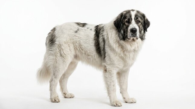 Majestic Pyrenean Mountain Dog Standing Isolated on White Studio Background