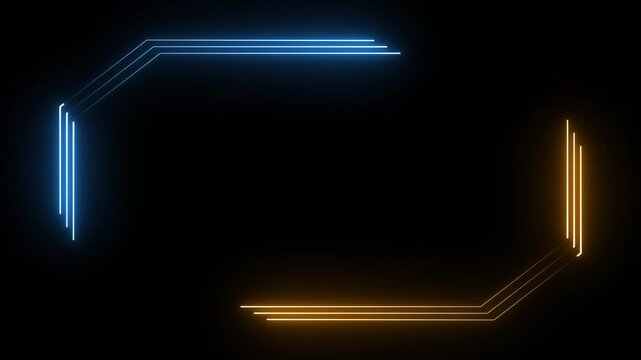 Futuristic blue and golden neon digital technology frame animation on black background, seamless loop