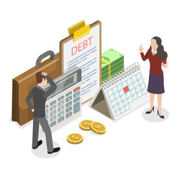 3D Isometric Flat Vector Illustration of Debt, Frustrated Businessman Struggling With Credit Card Debt, Financial Problems And Loans. Item 2
