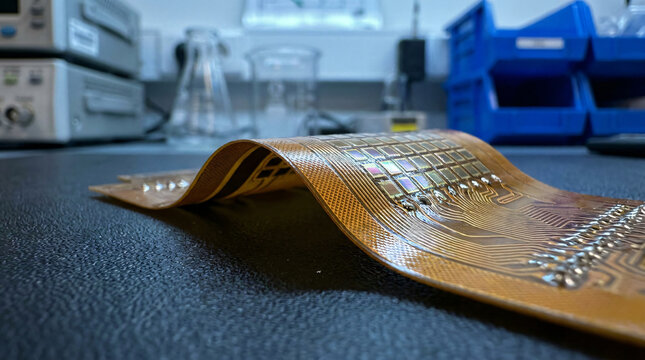 flexible printed circuit board prototype | advanced wearable electronics technology | macro shot of polyimide fpcb traces | future of flexible sensor manufacturing