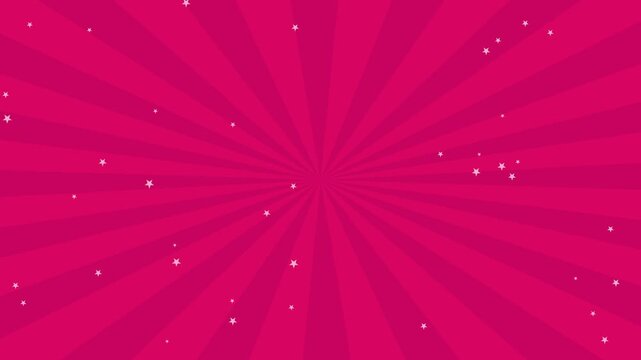 Pink background with radial sunburst rays and sparkling white stars moving