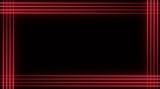 Red neon light frame animation loop on black background for live streaming