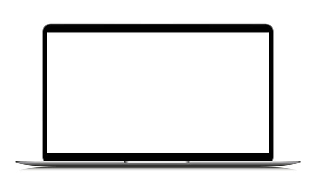 Open silver laptop mockup with blank screen isolated on transparent background - vector