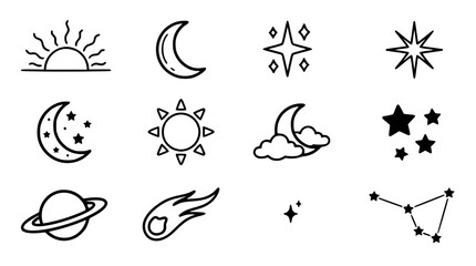 Celestial Doodle Collection with Sun Moon Stars and Cosmic Icons © MdNazmul