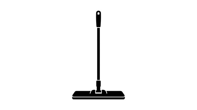 Black and white vector silhouette of a flat mop. Ideal for floor cleaning, housekeeping services, domestic chores, and sanitation-themed graphics.