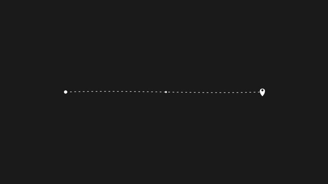 Dotted route map animation with moving point traveling from start to destination on black background