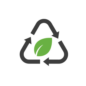 Recycle symbol with green leaf