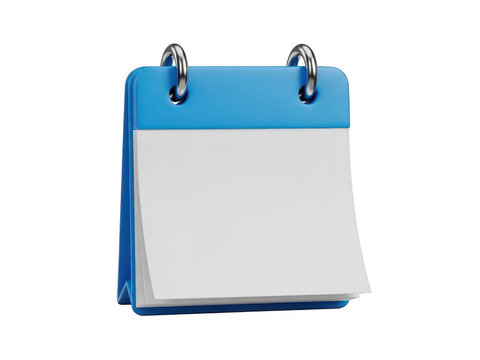 Blue desktop calendar with empty pages for notes isolated on transparent background