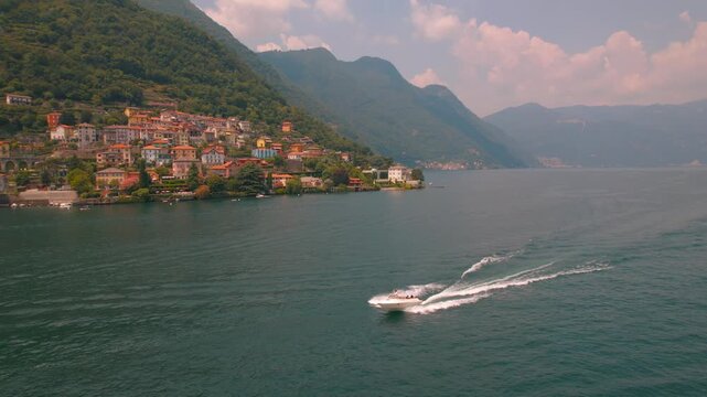 Speedboat Crossing Lake Como Near Laglio Italy