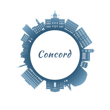Concord skyline with colorful buildings. Circular style. Stock vector illustration.