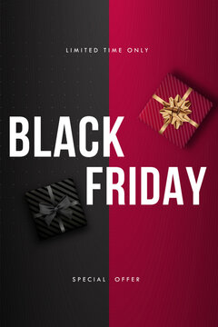 Bold Black Friday promotion with contrasting gift boxes and striking colors