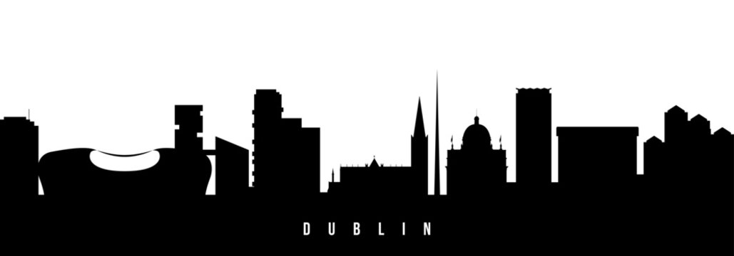 Vector silhouette illustration of Dublin urban skyline. Modern minimalist cityscape graphic, perfect for travel, banners or backgrounds