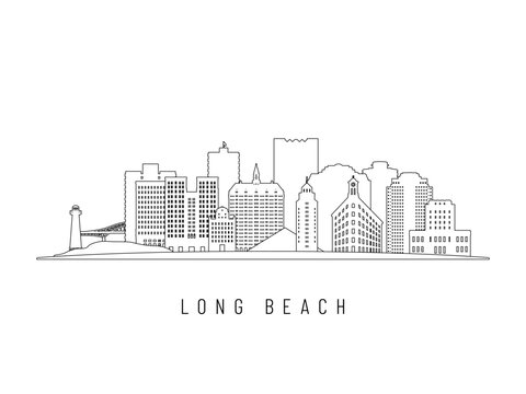 Detailed Long Beach skyline vector illustration. Long Beach buildings in line art style, perfect for modern designs.