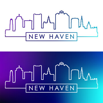New Haven skyline. Colorful linear style. Single line. Editable vector file.