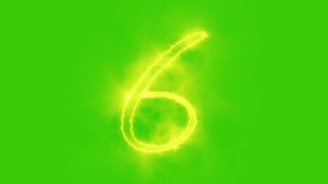 Glowing yellow gold Letter 6 Animation. Neon Alphabet Typography Motion Graphic animation with alpha channel. 4k
