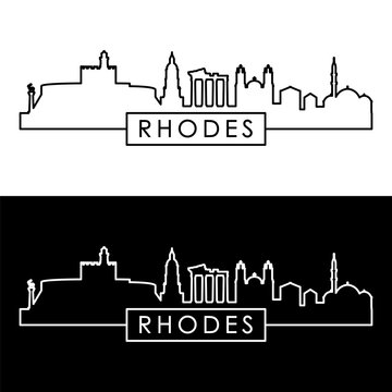 Rhodes skyline. Linear style. Single line. Editable vector file.
