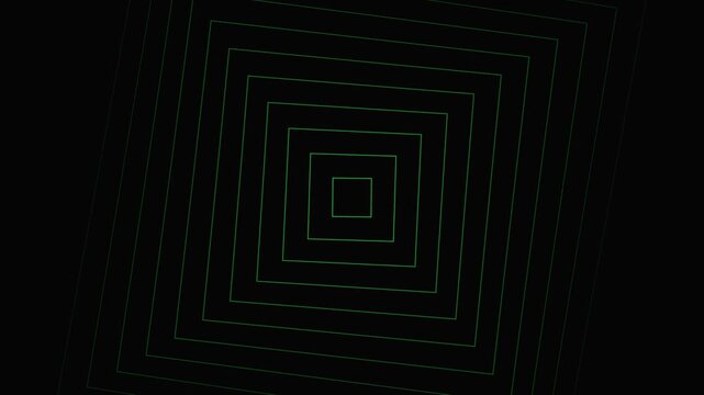 Neon green square geometric lines expanding in endless tunnel loop motion graphic