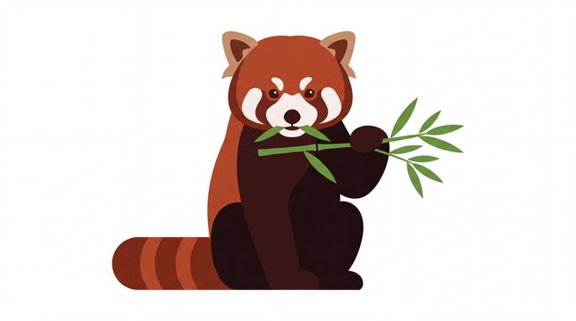 Cute red panda eating green bamboo branch