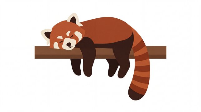 Cute red panda sleeping on a tree branch vector illustration