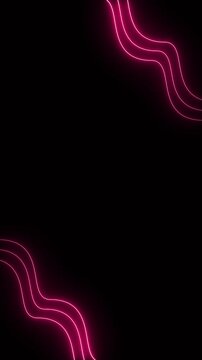 Vibrant pink neon wavy lines animation creating frame on dark vertical background, 4k seamless loop