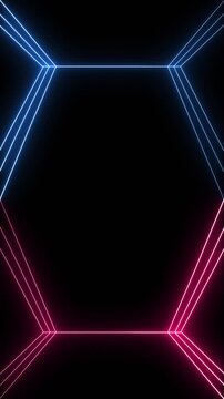 Glowing blue and pink neon hexagon frame on black vertical background for live streaming and gaming content